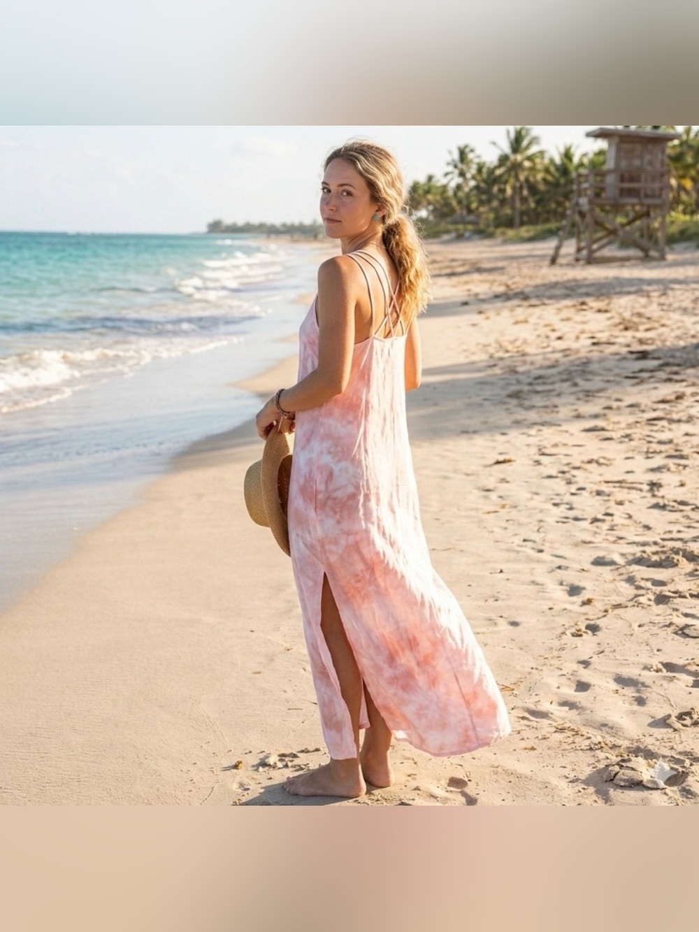 Aerie Boho Tie-Dye Pink Beach Cover-Up Maxi Dress